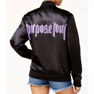 Justin Bieber 2016 Purpose Tour Bomber Jacket Black Purple Adult XLarge